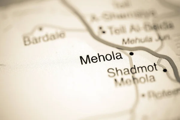 Mehola Sur Une Carte Géographique Israël — Photo