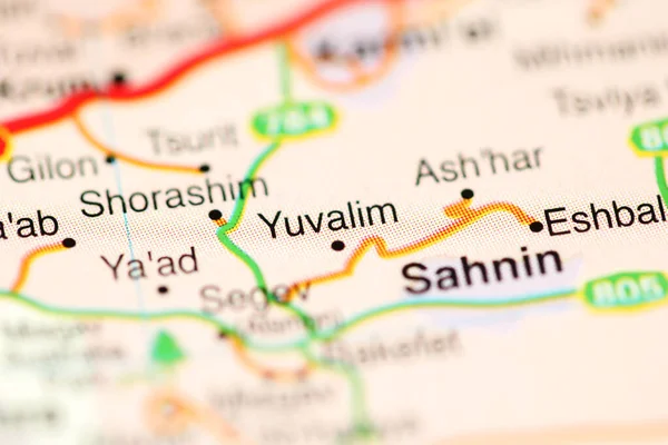 Yuvalim on a geographical map of Israel