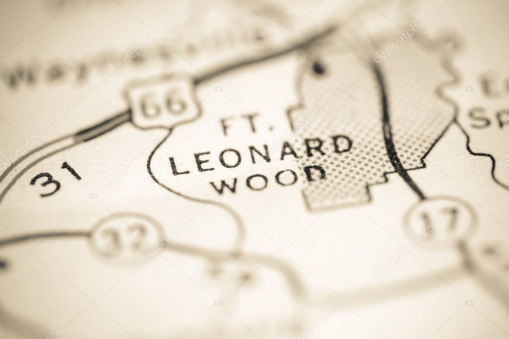 Ft. Leonard Wood. Missouri. USA on a geography map.
