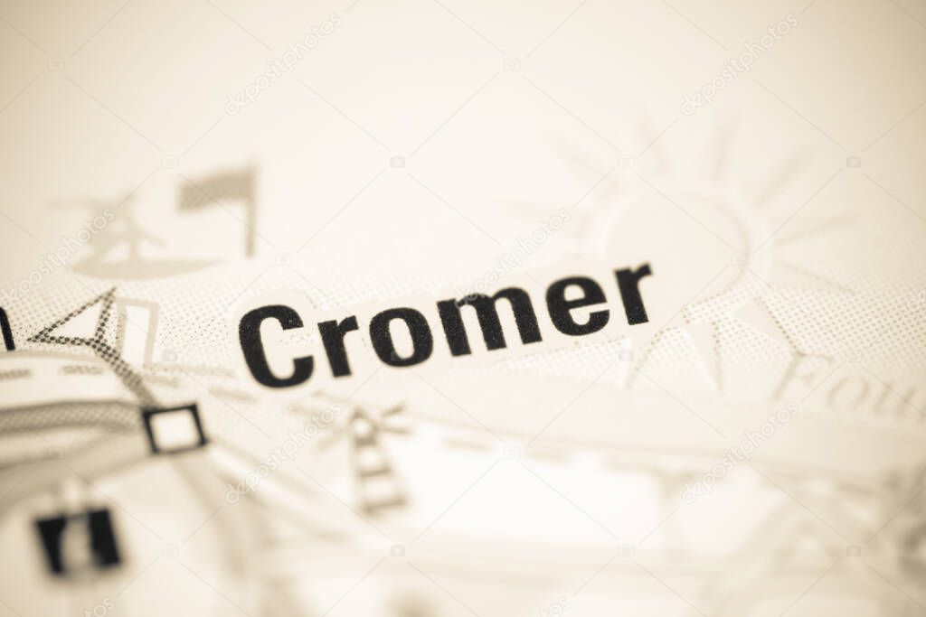 Cromer on a geographical map of UK