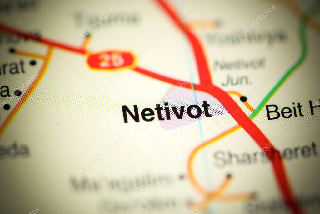 Netivot on a geographical map of Israel
