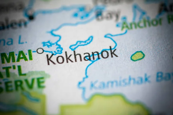 Primer Plano Del Mapa Kokhanok Alaska Estados Unidos — Foto de Stock