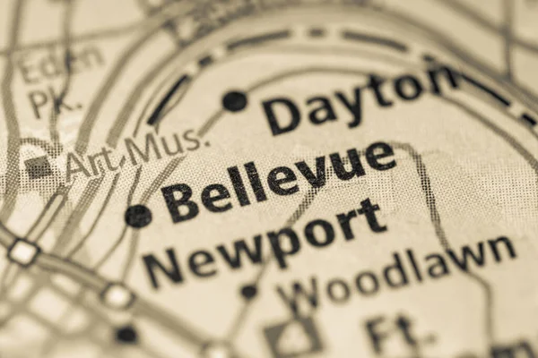 Närbild Kartan Över Bellevue Ohio Här Förenta Staterna — Stockfoto