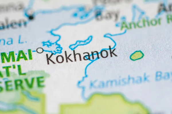 Primer Plano Del Mapa Kokhanok Alaska Estados Unidos — Foto de Stock