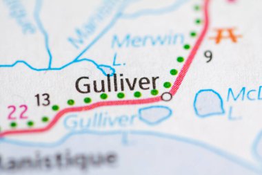 Gulliver. Michigan. USA map clipart