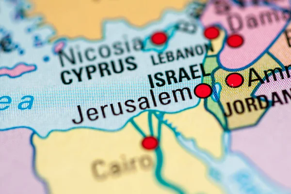 close-up shot of map of Jerusalem, Israel