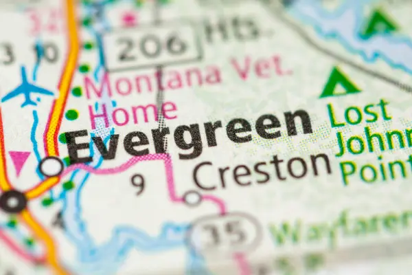 Evergreen Montana Eua Mapa — Fotografia de Stock