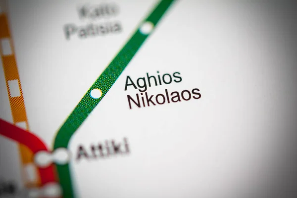 Station Aghios Nikolaos Carte Métro Athènes — Photo