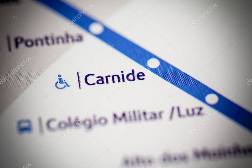 Estación Carnide. Mapa del metro de Lisboa. 2023
