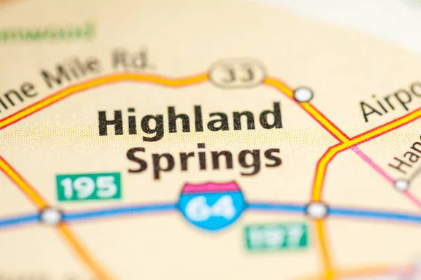 Highland Springs Virginia Eua Conceito Mapa Rodoviário — Fotografia de Stock