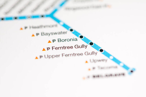 Ferntree Gully Station. Melbourne Metro map.