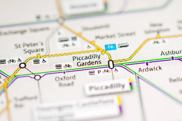 Piccadilly Gardens Station Manchester Metro Map — Stock Photo, Image