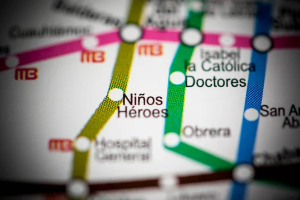 Estação Heróis Ninos Mapa Metrô Cidade México — Fotografia de Stock