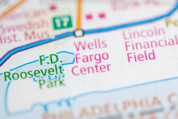 Wells Fargo Center. Pennsylvania. USA map