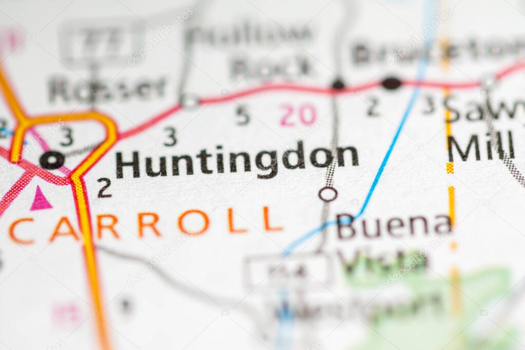 Huntingdon. Tennessee. USA road map concept