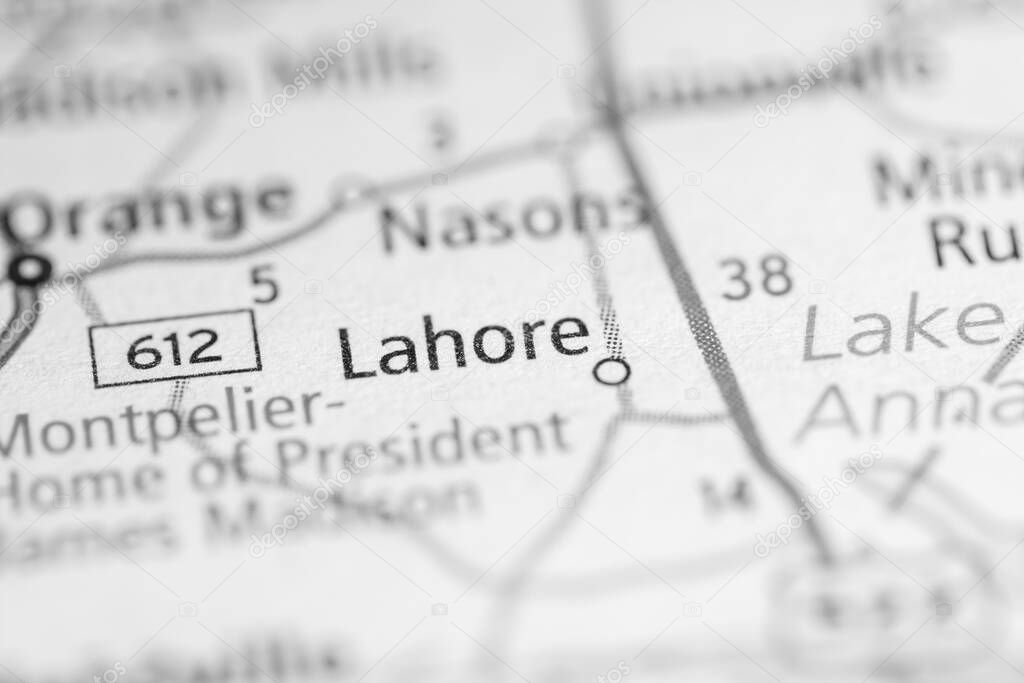 Lahore. Virginia. USA road map concept