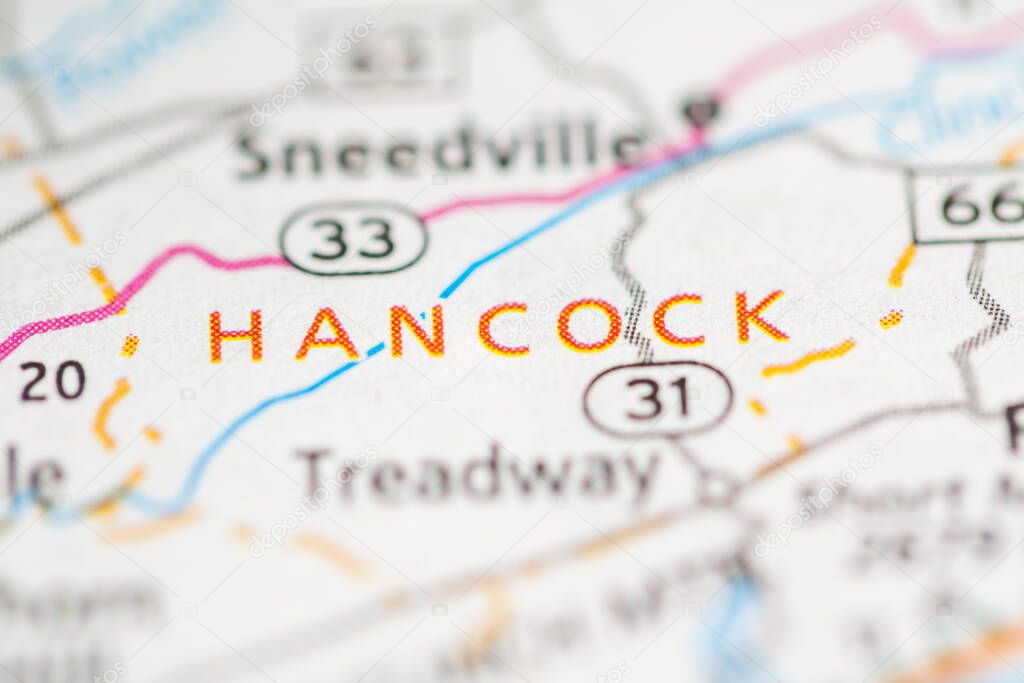 Hancock. Tennessee. USA. Road Map Concept