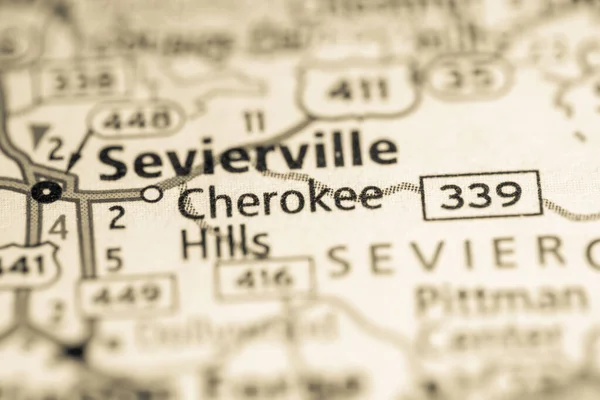 Cherokee Hills Tennessee Eua Conceito Mapa Rodoviário — Fotografia de Stock