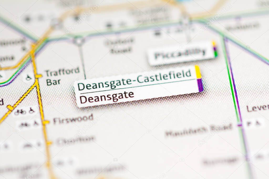 Deansgate Station. Manchester Metro map.