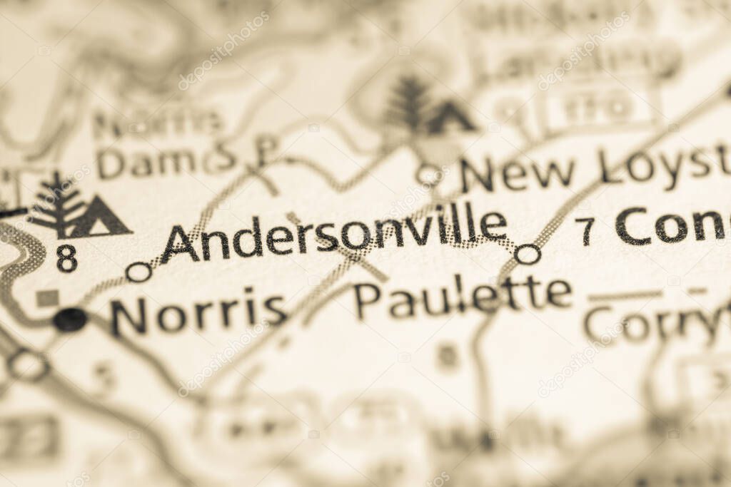 Andersonville. Tennessee. USA. Road Map Concept