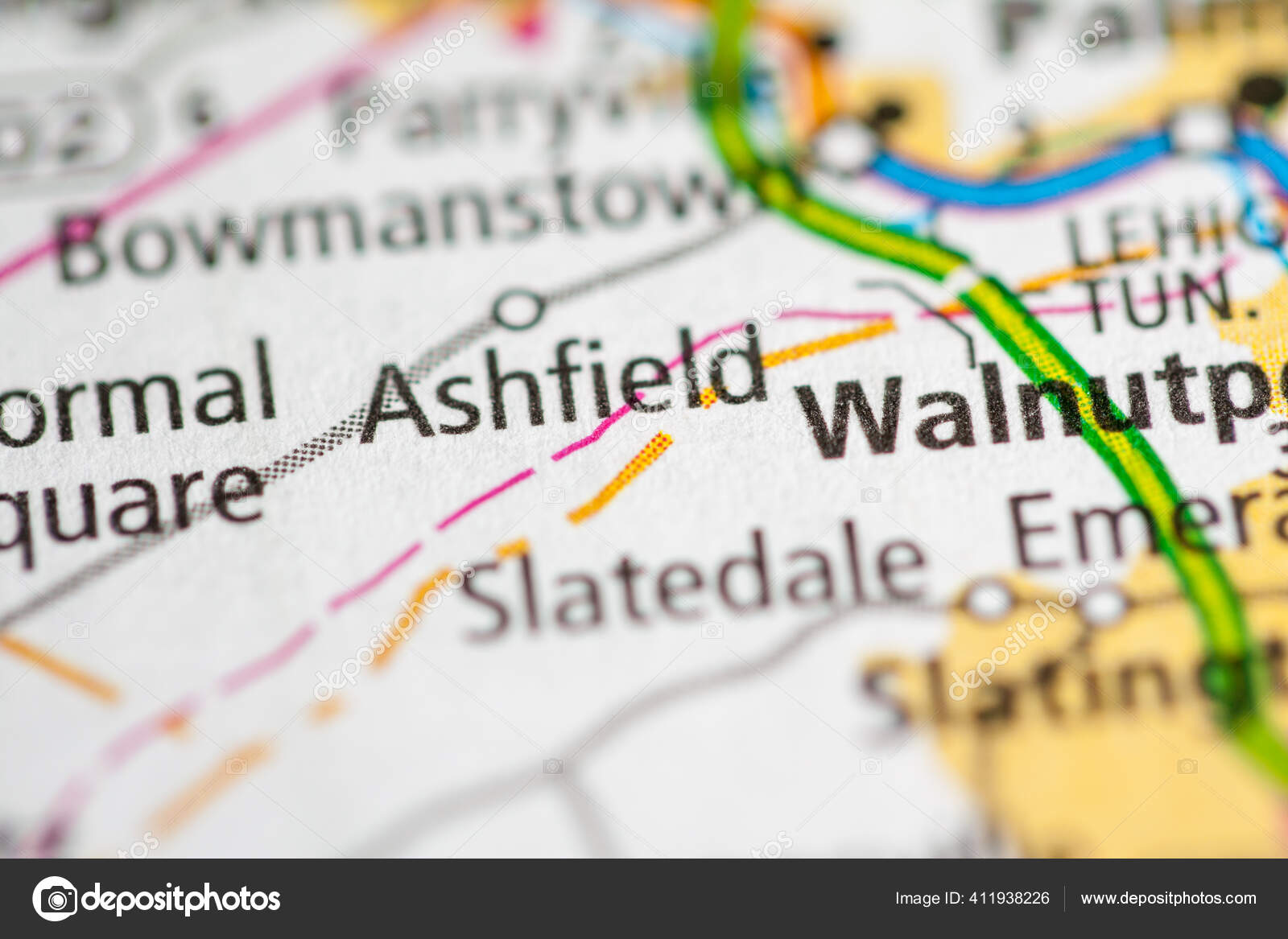Ashfield Pennsylvania Usa Road Map Concept Stock Photo by