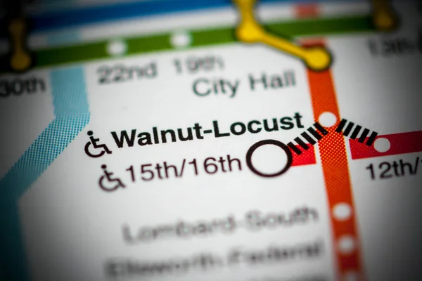 Σταθμός Γουόλνατ Λόκουστ Φιλαδέλφεια Metro Χάρτη — Φωτογραφία Αρχείου