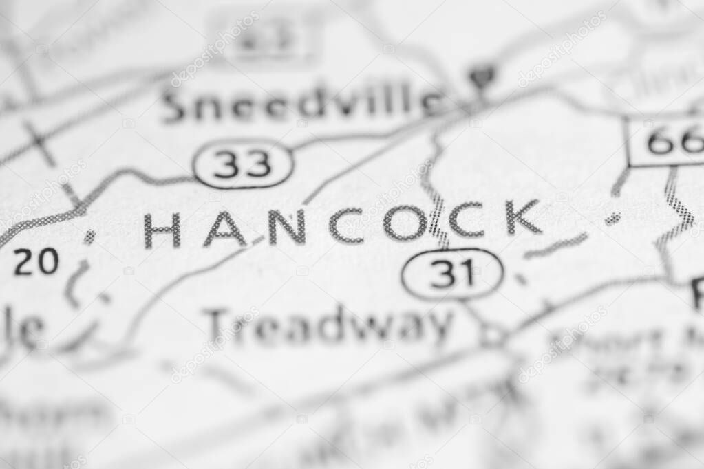 Hancock. Tennessee. USA. Road Map Concept