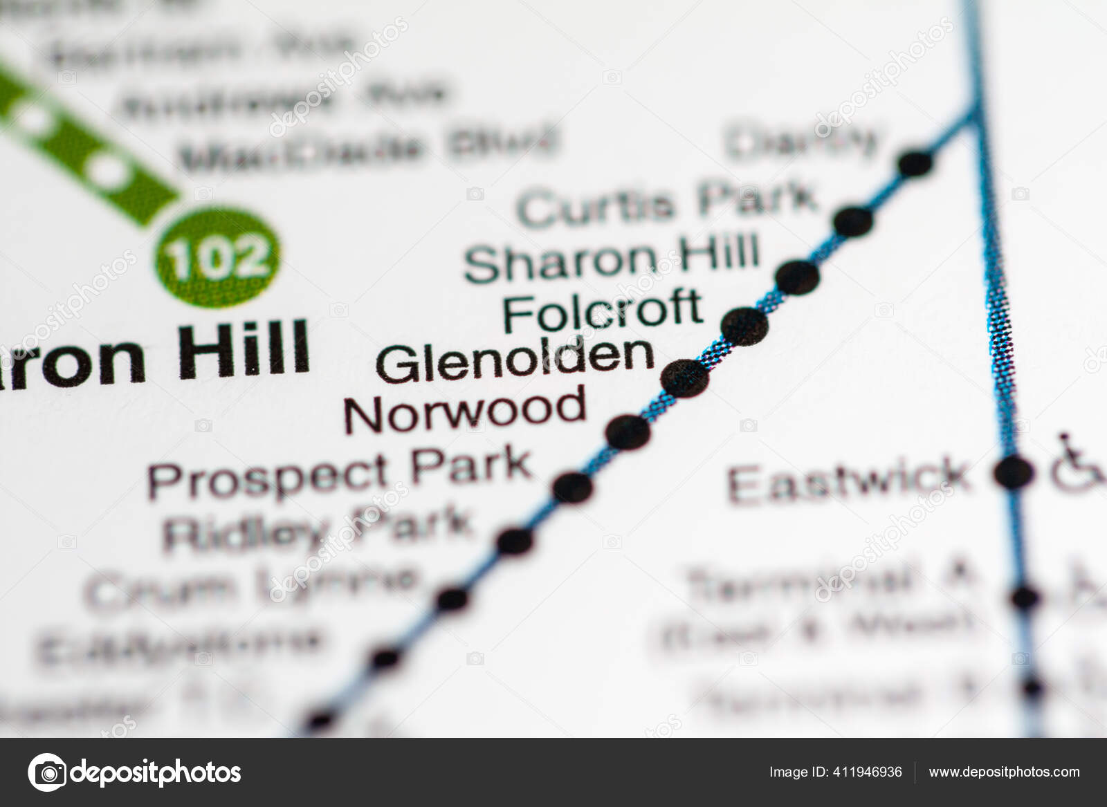 Glenolden Station Philadelphia Metro Map Stock Photo by