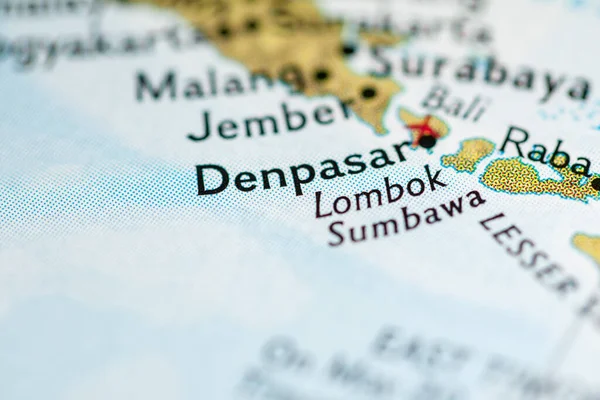 Denpasar Bali Coğrafi Haritada — Stok fotoğraf