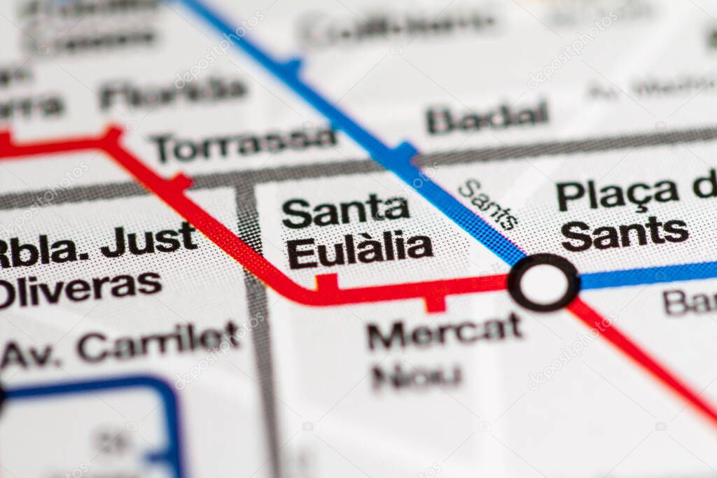 Santa Eulalia Station. Barcelona Metro map.