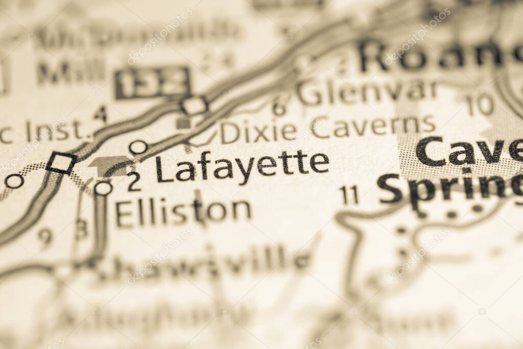 Lafayette. Virginia. USA road map concept