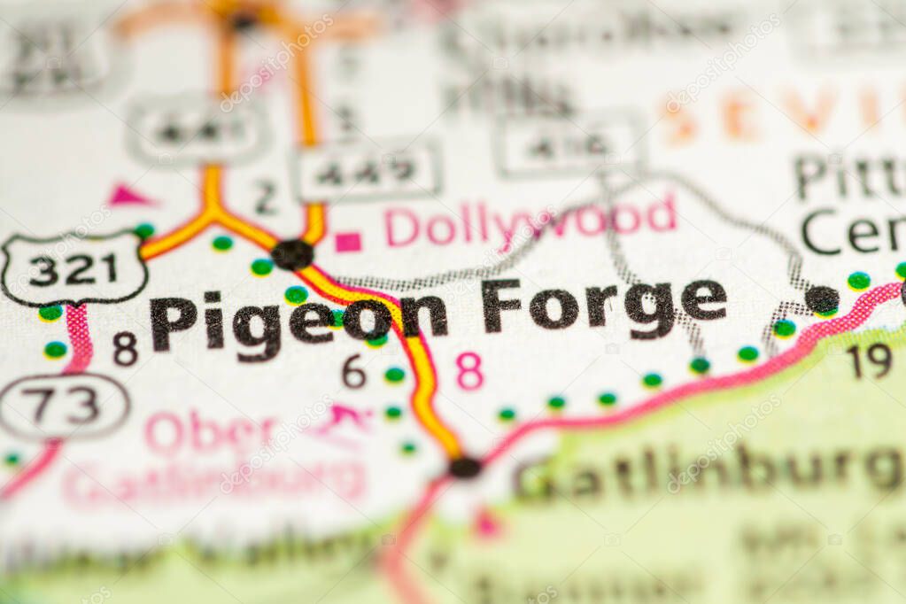 Pigeon Forge. Tennessee. USA. Road Map Concept