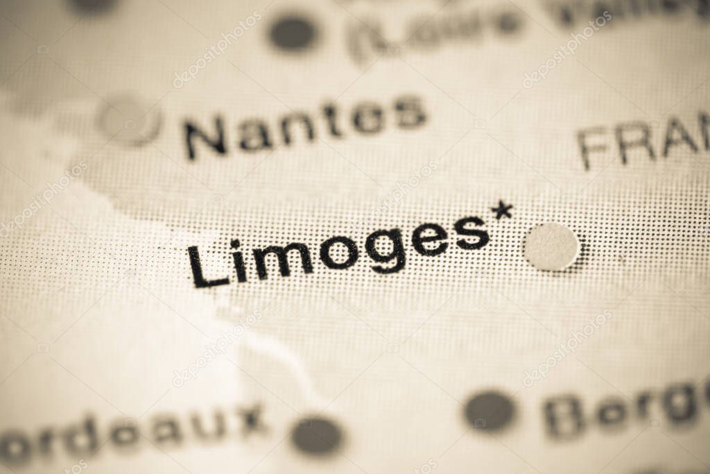 Limoges, France cartography illustration, geography map 