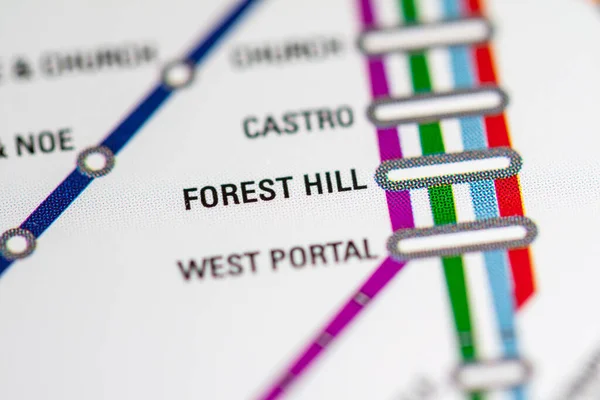 フォレスト ヒル駅 サンフランシスコ地下鉄地図 — ストック写真