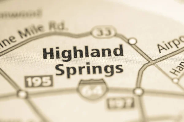 Highland Springs Virginia Eua Conceito Mapa Rodoviário — Fotografia de Stock