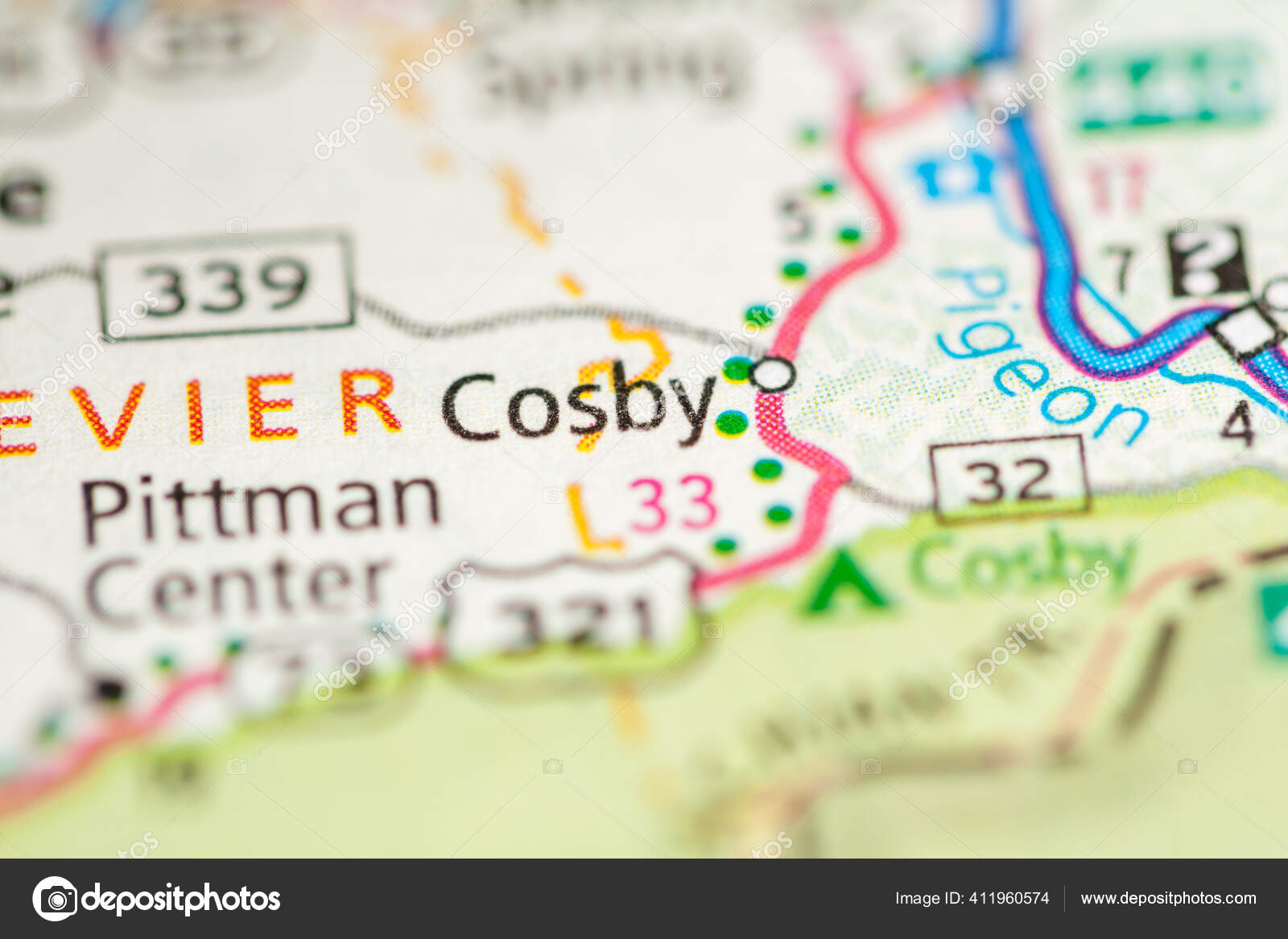 Cosby Tennessee USA Map Stock Photo