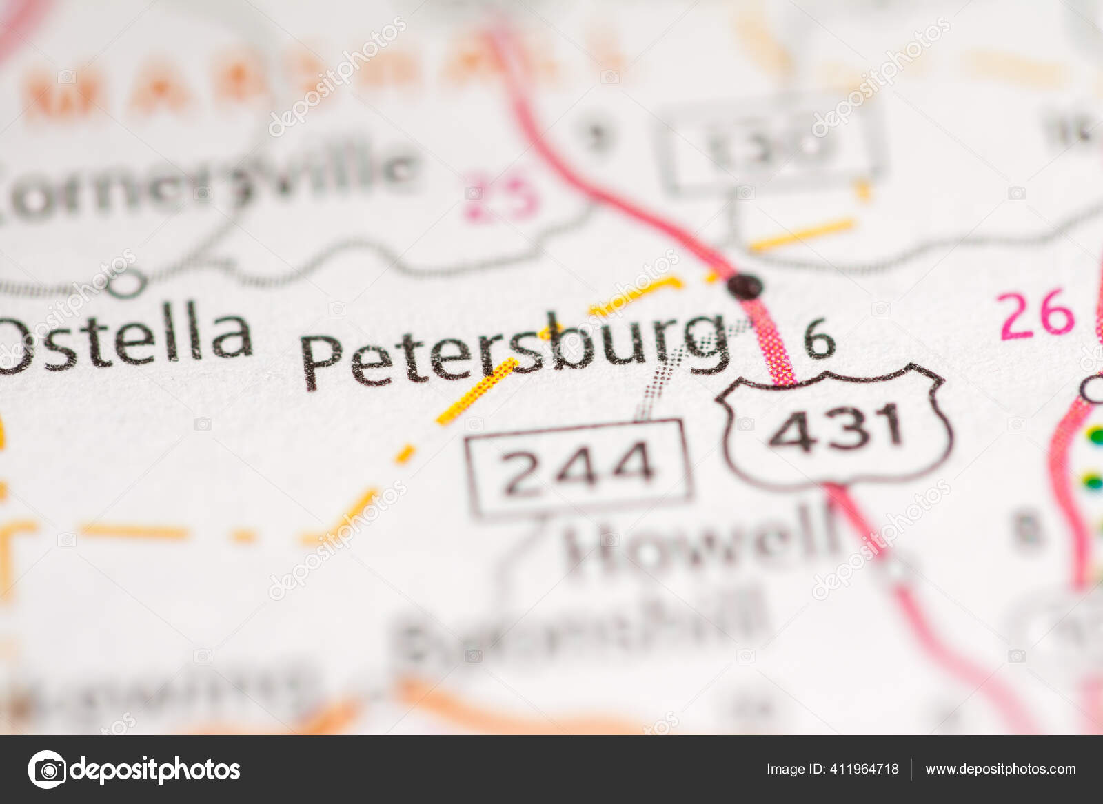 Petersburg Tennessee Usa Road Map Concept Stock Photo by
