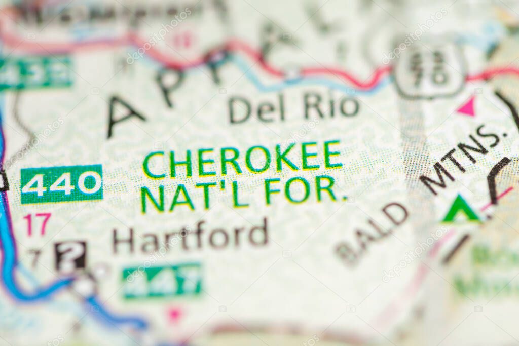 Cherokee National Forest. Tennessee. USA map