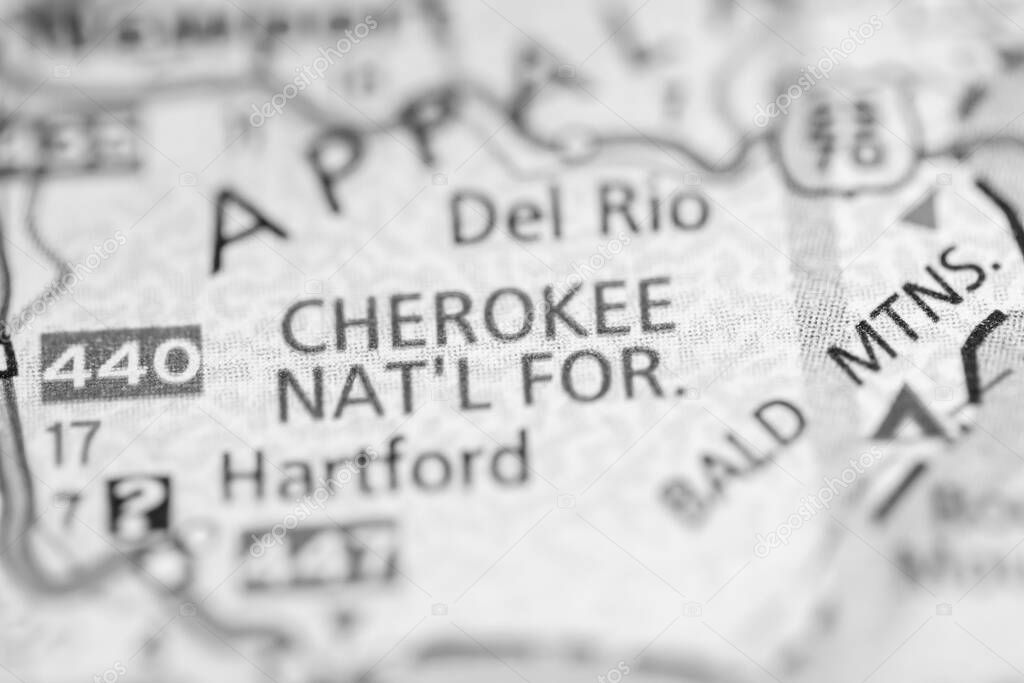 Cherokee National Forest. Tennessee. USA map