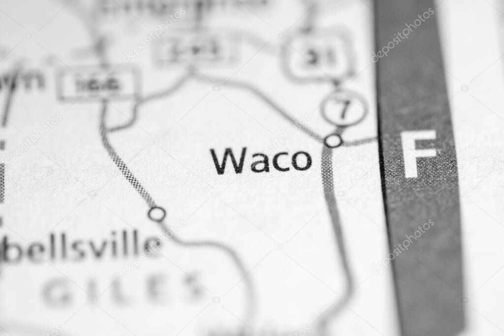Waco. Tennessee. USA. Road Map Concept
