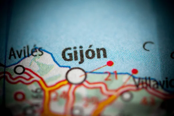 Gijon. Spain on a map