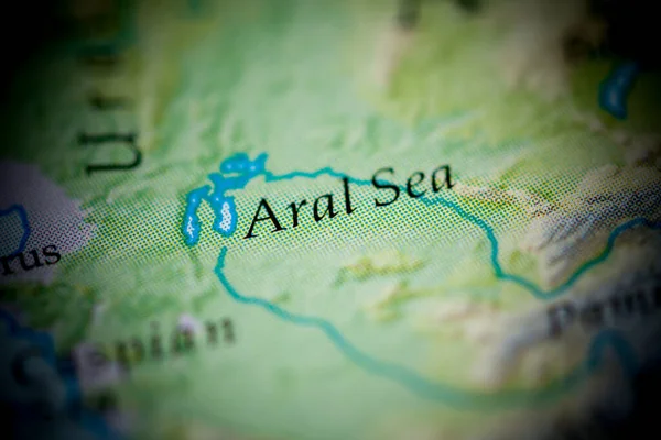 Aral Sea map view close up