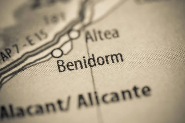 Benidorm. Spain on a map