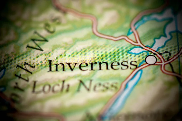 Inverness, Scotland, UK on map, close up