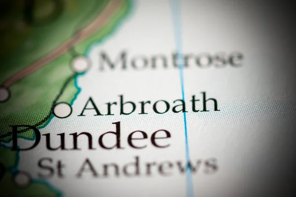 Arbroath, Scotland, UK on map, close up