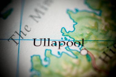 Ullapool, Scotland, UK on map, close up clipart