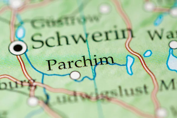 Parchim. Germany on map, close up