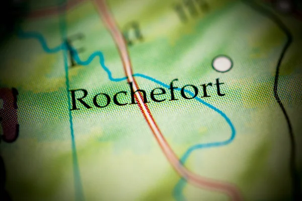 Rochefort. Belgium on map, close up