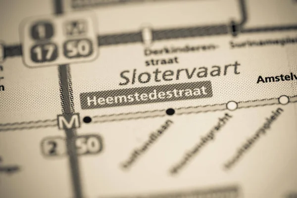Heemstedestraat 역입니다 암스테르담 메트로 노선도 — 스톡 사진