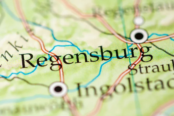 Regensburg. Germany on map, close up